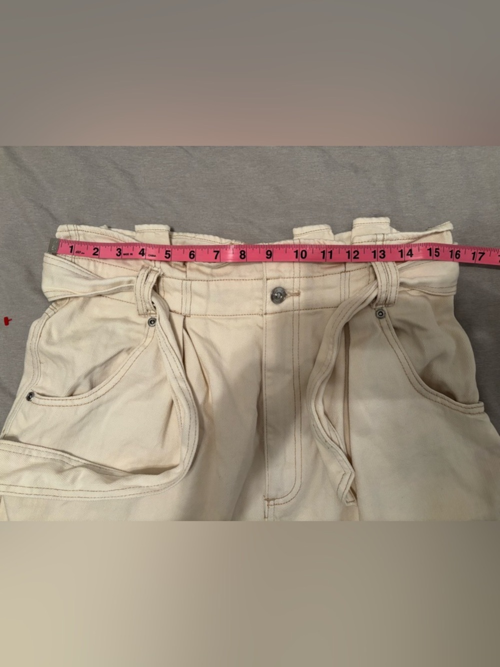 We The Free High-Waist Paperbag Shorts - Cream M - Picture 7 of 7